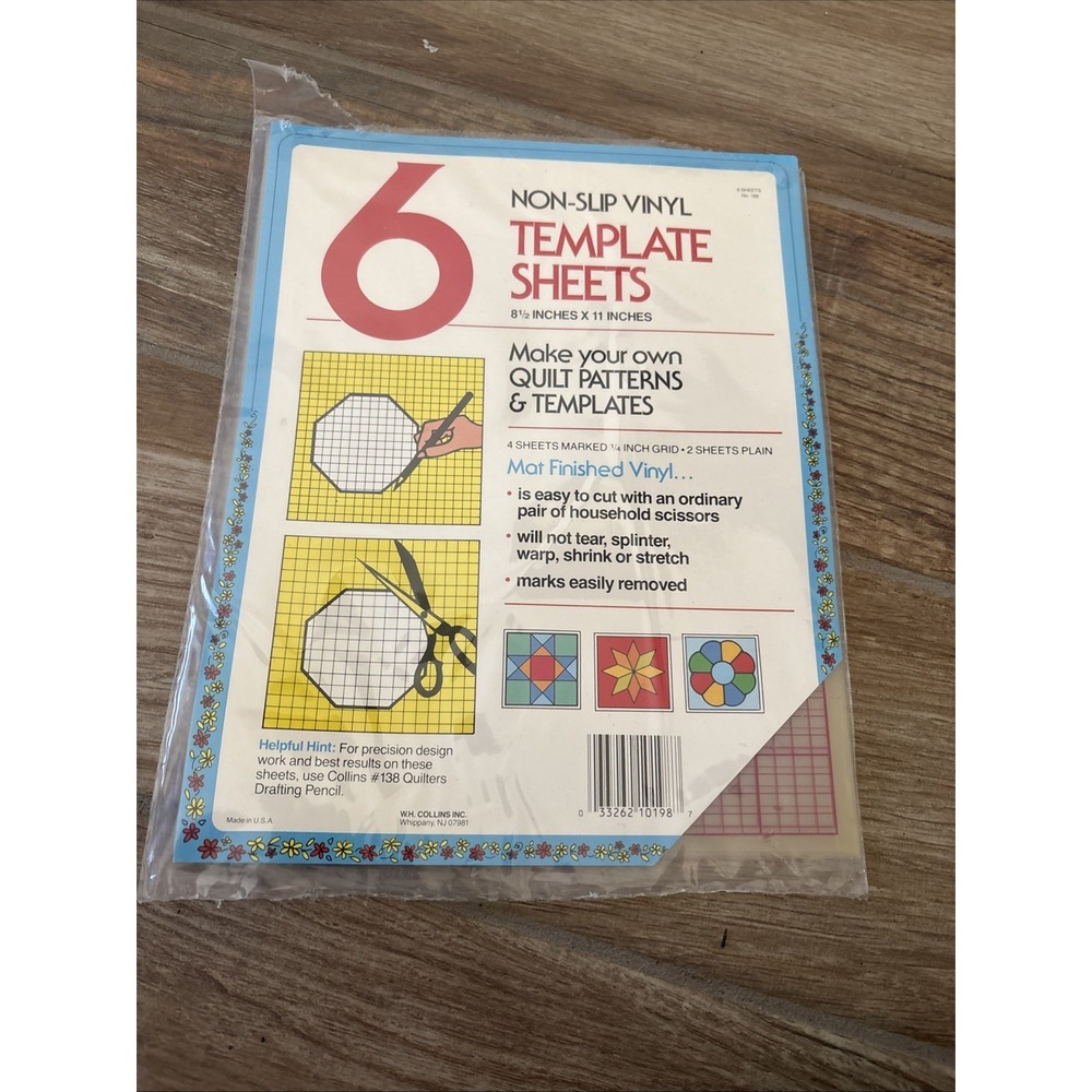 Non-Slip Vinyl Template Sheets 5 count 8 1/2" x 11" For Quilt Patterns Templates